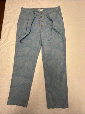 Sundance Bastille Easy Blue Floral Belted Pleated Pants